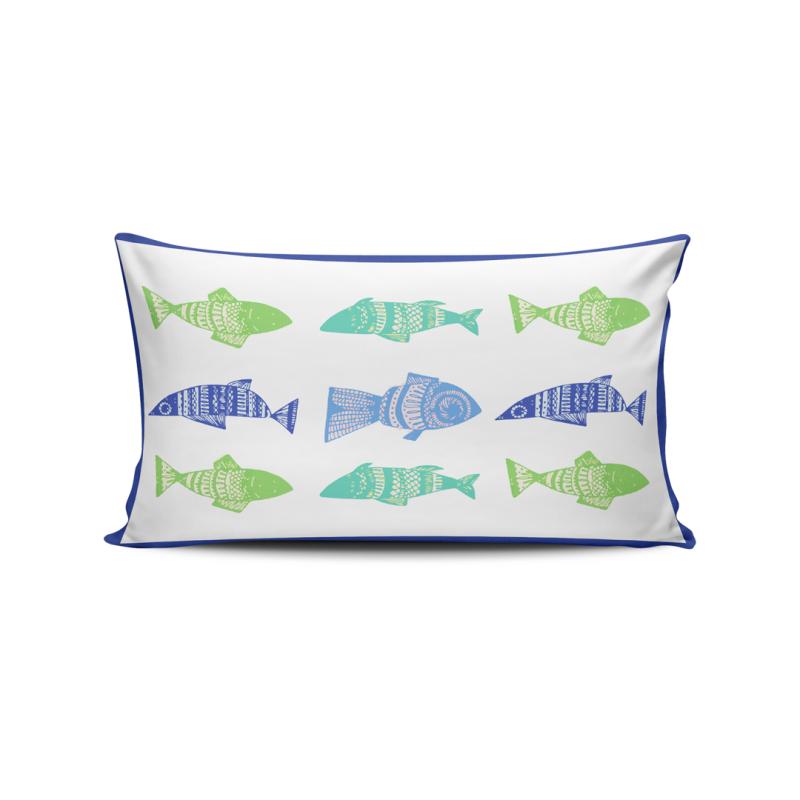 blue green fishes rectangular  cushion